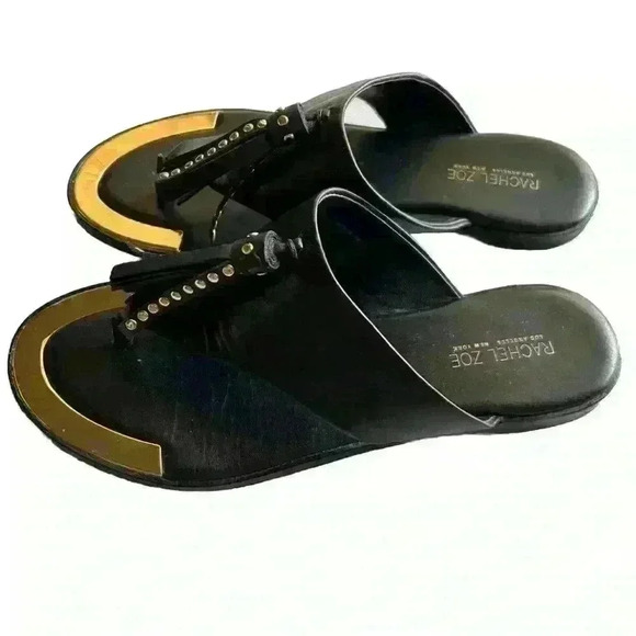 Rachel Zoe Leather Sandals Black And Gold Tassel‎ Size 6 - Picture 2 of 5